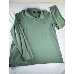Chaps Long Sleeve Polo Shirt Mens XXL Green Good Cotton Pique Logo 0443